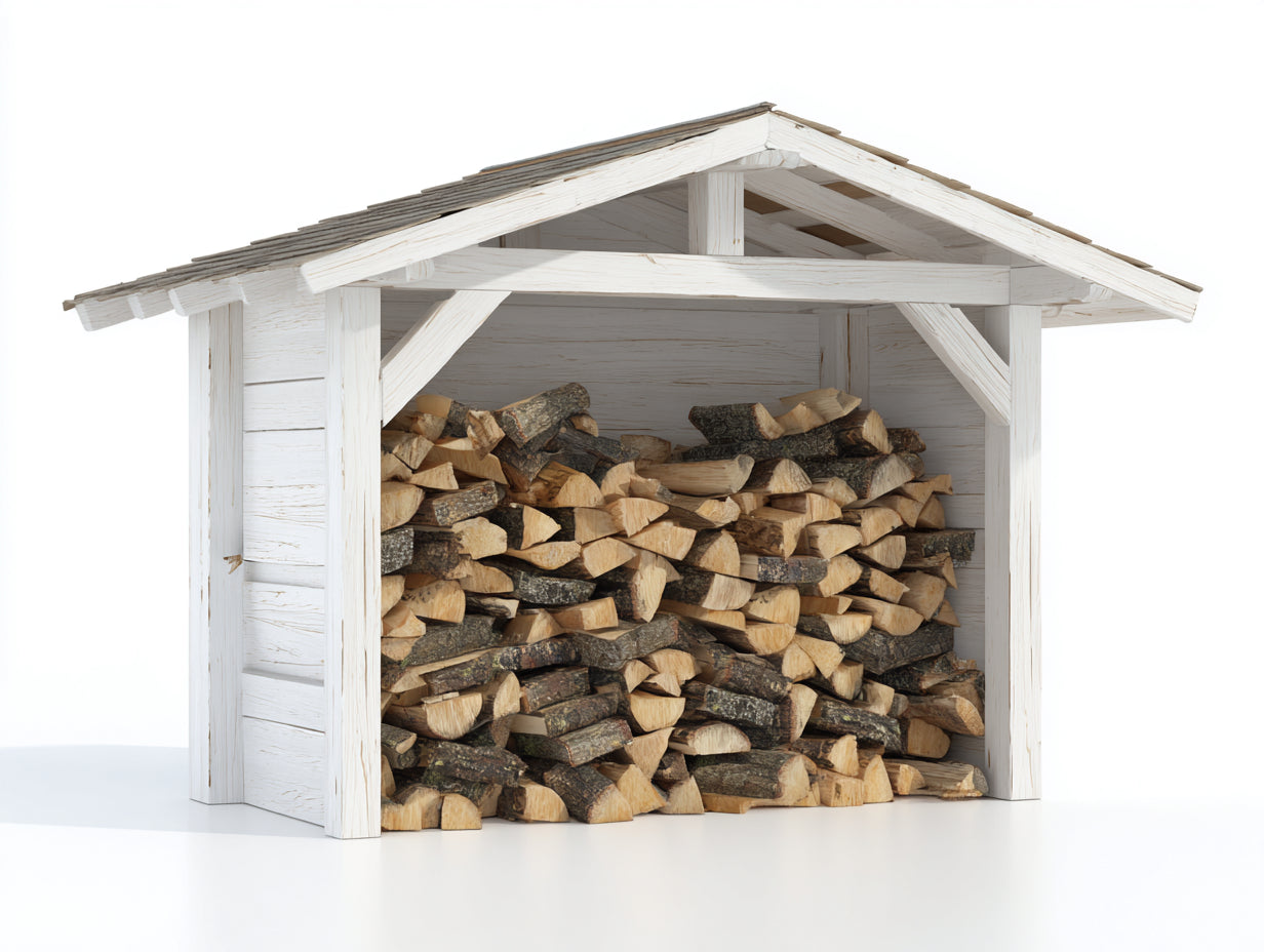 Abri à bûches en bois 220x90x165 cm - blanc et gris - toit double pente