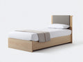 Lit simple bois effet chêne avec tête de lit tissu 200x90x100 cm - chêne naturel-gris - chambre moderne