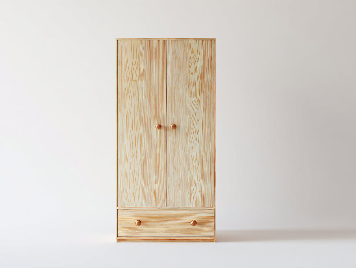 Armoire en bois 90x50x180 cm - bois clair - 2 portes et 2 tiroirs