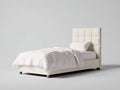 Lit simple rembourré 210x98x120 cm - beige - tête de lit capitonnée