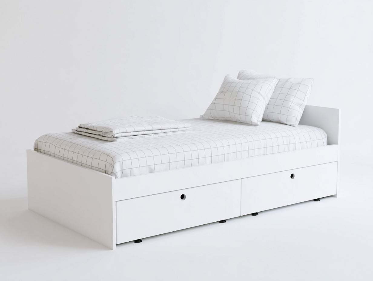 Lit simple avec rangement en panneaux MDF blanc 205x96x70 cm - Style moderne pour chambre