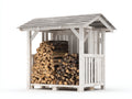 Abri à bûches 180x70x175 cm - structure en bois blanchi et toit à deux pans - blanc-gris - rangement extérieur style cabane