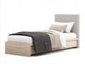 Lit simple en bois manufacturé avec tête de lit rembourrée 210 x 105 x 120 cm - bois clair-gris - design moderne pour chambre