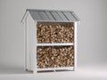 Abri à bûches en bois 160x65x155 cm - blanc et gris métal - toit double pente