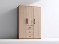 Armoire en panneaux de bois effet chêne clair 140 x 55 x 190 cm - meuble de rangement avec 3 portes et 3 tiroirs pour chambre
