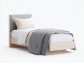 Lit simple en bois naturel et tissu gris 205 x 98 x 105 cm - cadre avec tête de lit rembourrée pour chambre