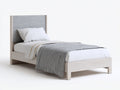 Lit simple en bois clair avec tête de lit en tissu gris 205x96x115 cm - Style moderne pour chambre