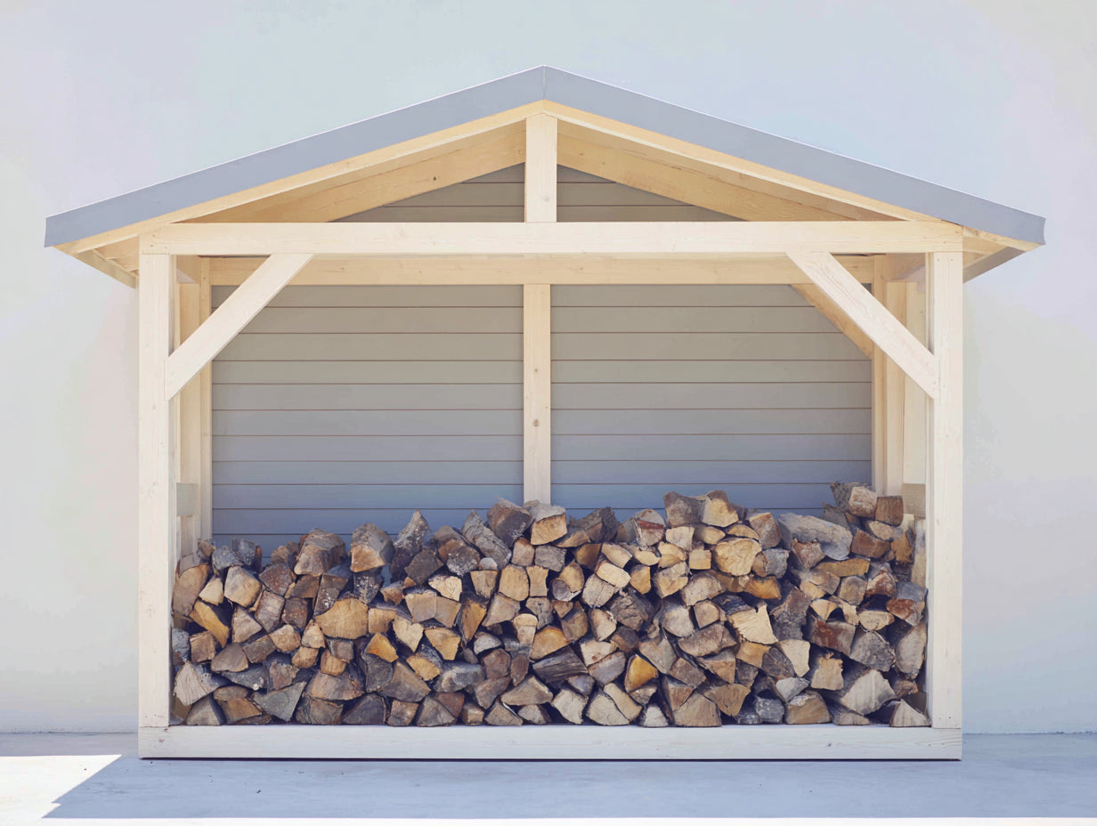 Abri à bûches en bois 250x85x170 cm - blanc et bois naturel - toit gris double pente