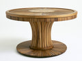 Table de jardin en bois 140x140x75 cm - bois naturel - plateau rond à motif rayonnant