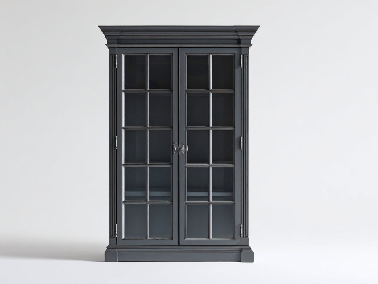 Vitrine bois MDF et verre 120x45x200 cm - gris anthracite - salon classique
