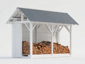 Abri à bûches en bois massif blanc avec toit métallique gris 300x90x215 cm - Grand format pour extérieur