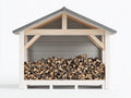 Abri à bûches en bois avec toit gris 240x85x205 cm - blanc-gris-bois naturel - extérieur style chalet