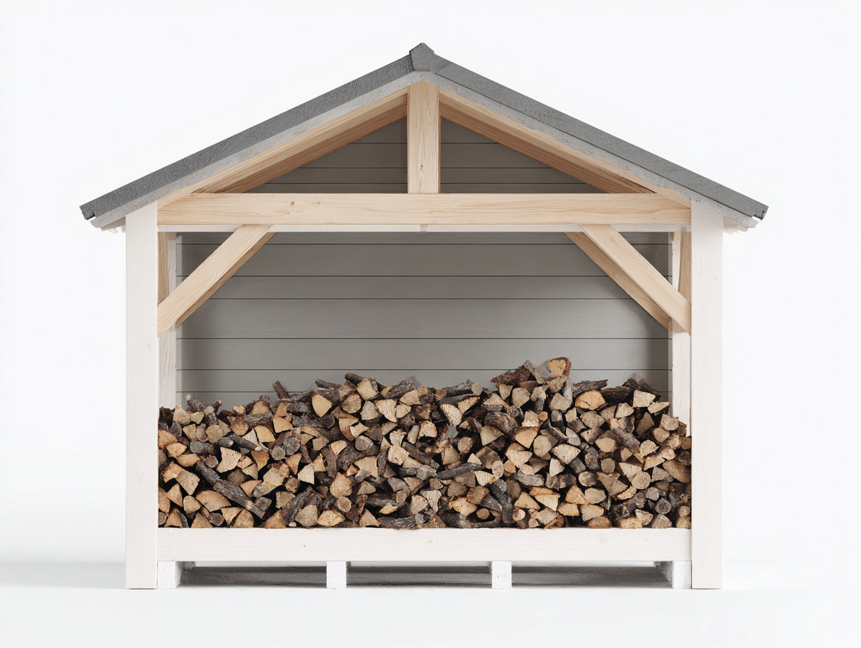 Abri à bûches en bois avec toit gris 240x85x205 cm - blanc-gris-bois naturel - extérieur style chalet