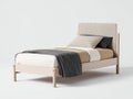 Lit simple bois effet chêne clair avec tête de lit tissu 200x90x105 cm - chêne clair-beige - chambre scandinave