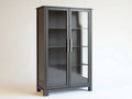 Vitrine 80x35x120 cm - panneaux effet bois et portes vitrées - gris foncé - rangement pour salon ou salle à manger