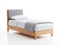 Lit simple en bois 205x98x105 cm - bois naturel et gris - tête de lit rembourrée