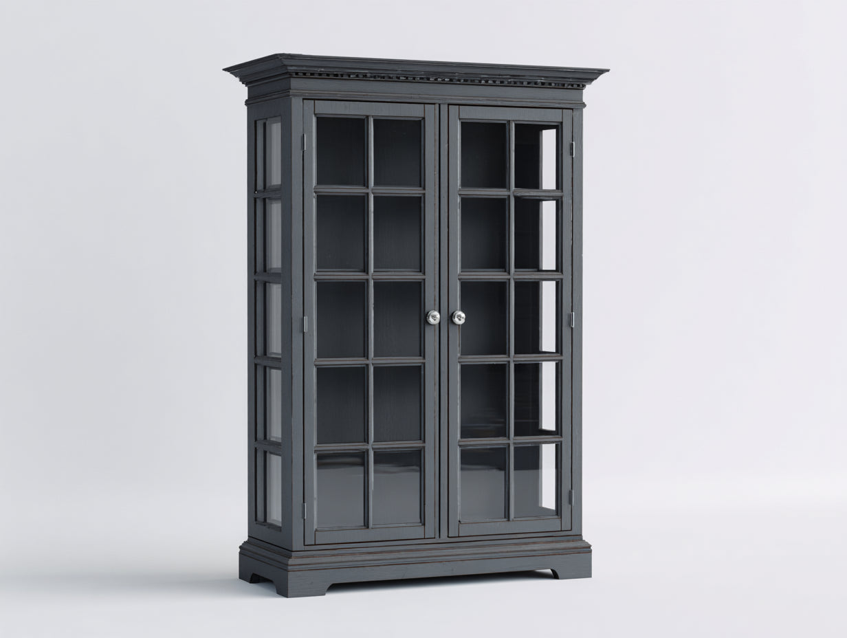 Vitrine en bois et verre 100x42x150 cm - gris anthracite - 2 portes vitrées