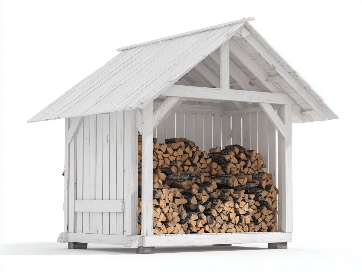 Abri à bûches en bois 200x90x190 cm - blanc - extérieur style chalet