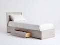 Lit simple en panneaux de bois effet chêne blanchi 205 x 98 x 95 cm - cadre avec tête de lit et tiroir pour chambre