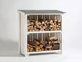 Abri à bûches en bois 170x60x150 cm - blanc et gris métal - toit incliné