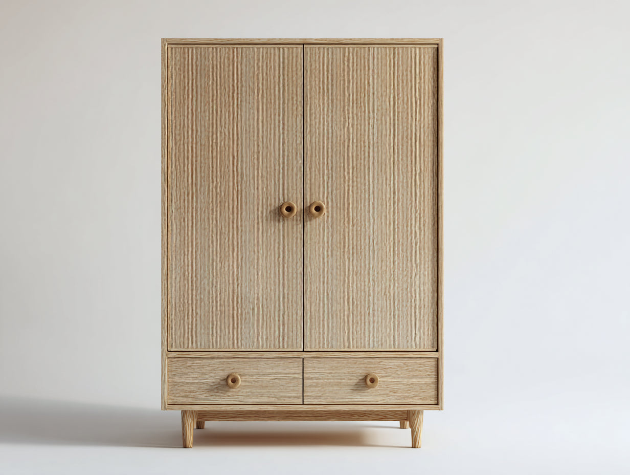 Armoire en panneaux de bois effet chêne clair 100 x 45 x 160 cm - meuble de rangement avec 2 portes et 2 tiroirs pour chambre