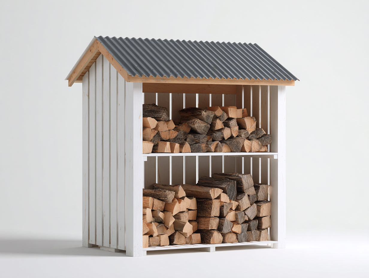 Abri à bûches en bois avec toit ondulé 180x70x190 cm - blanc-gris-bois naturel - extérieur style campagne