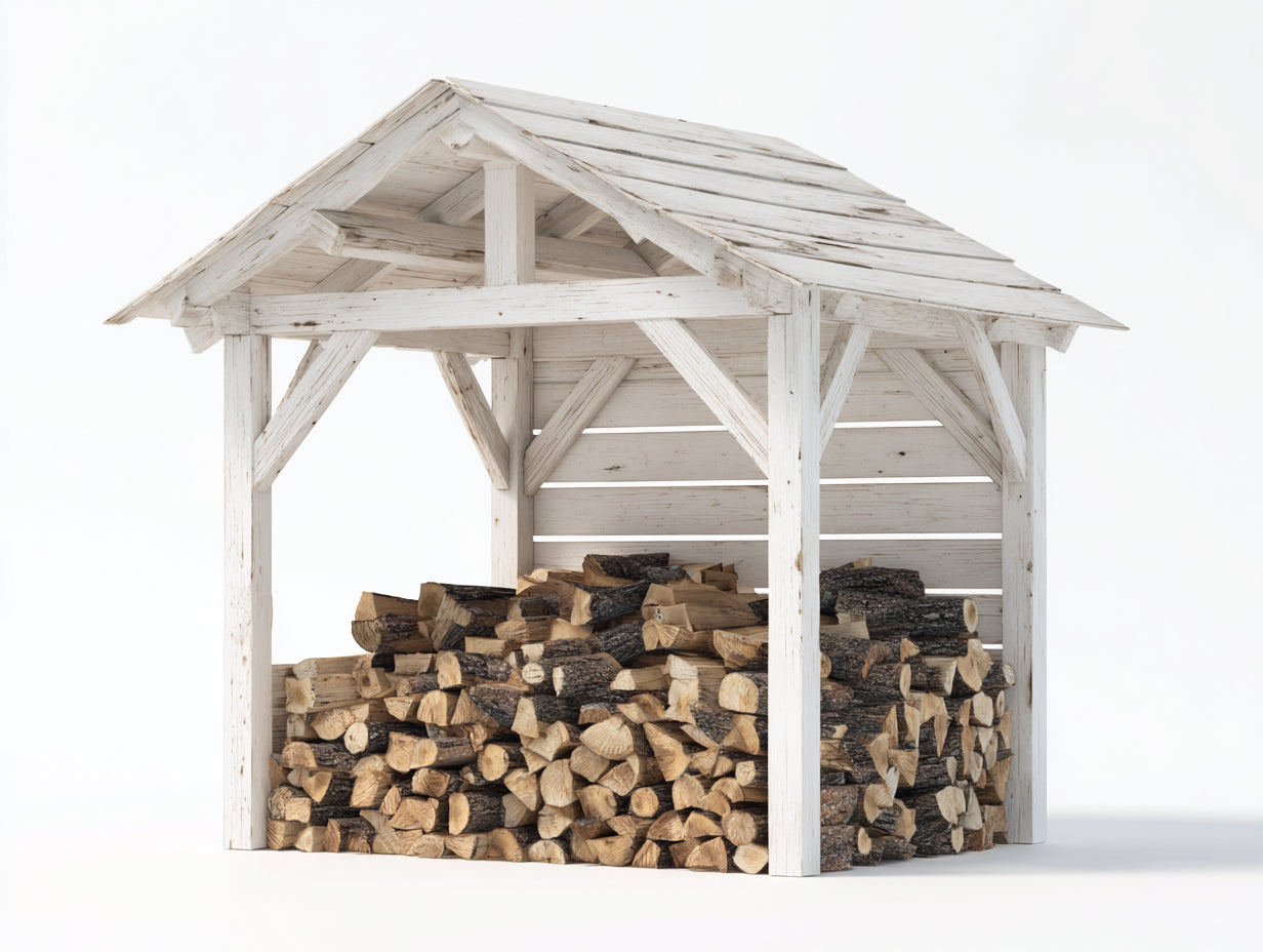 Abri à bûches en bois 200 x 120 x 210 cm - blanc vieilli - toiture à deux pentes pour extérieur