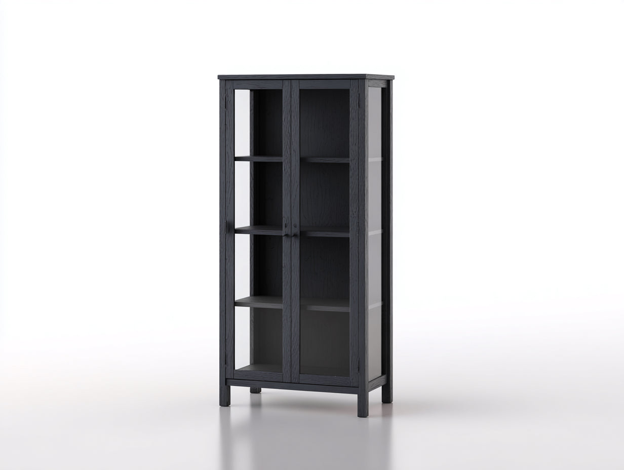 Vitrine bois MDF et verre 80x35x180 cm - noir - salon style moderne