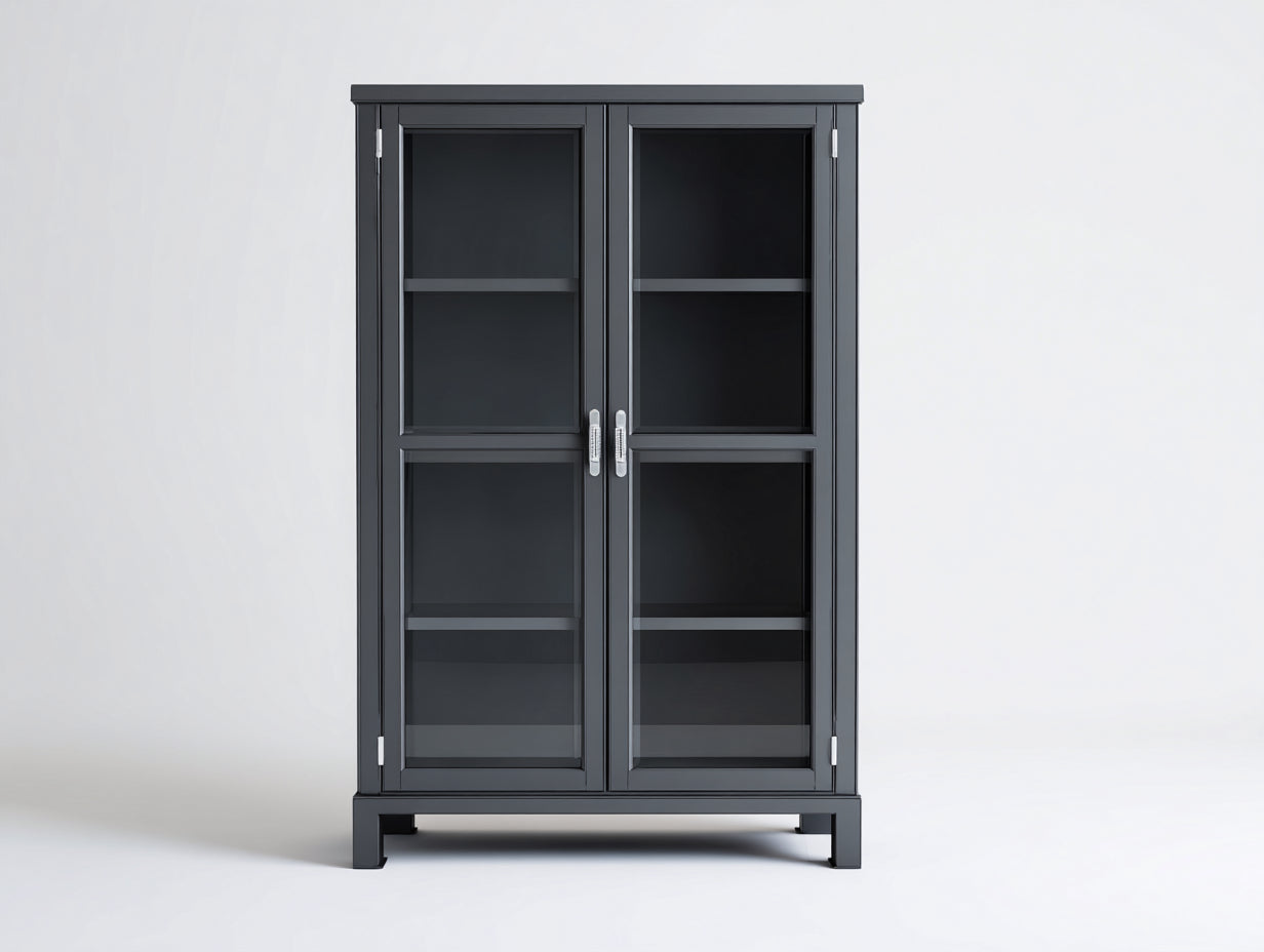 Vitrine en bois MDF et verre trempé gris anthracite 90x40x180 cm - Style moderne pour salon