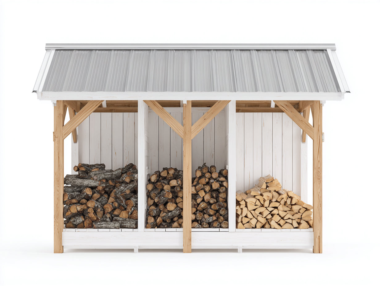 Abri à bûches en bois avec toit métallique 300x80x210 cm - blanc-gris-bois naturel - extérieur rustique