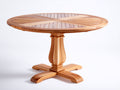Table de jardin ronde en bois massif naturel 120x120x75 cm - Piètement central sculpté style classique