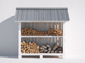 Abri à bûches en bois massif blanc avec toit ondulé gris 180x65x185 cm - Style rustique pour extérieur