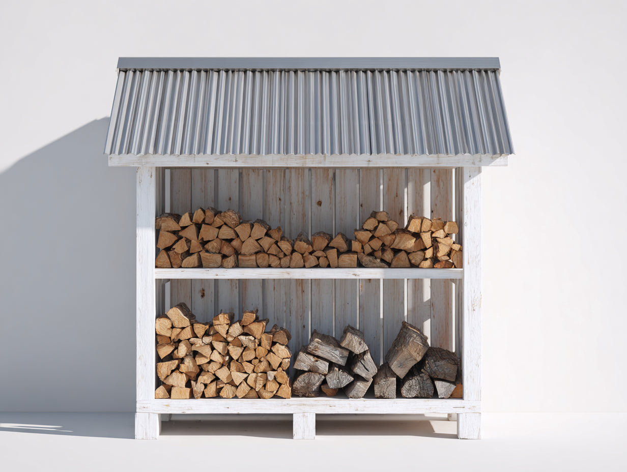 Abri à bûches en bois massif blanc avec toit ondulé gris 180x65x185 cm - Style rustique pour extérieur