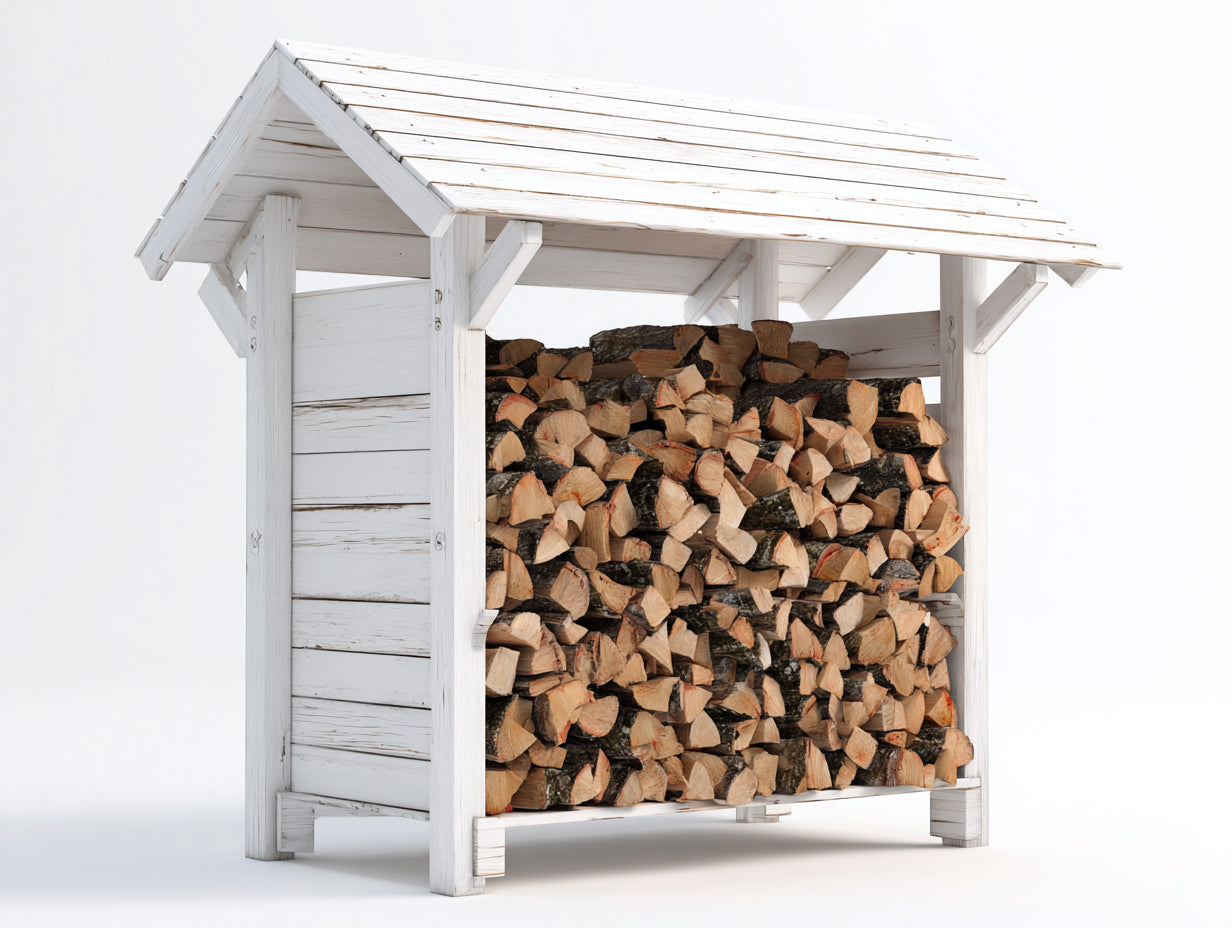 Abri à bûches en bois massif blanc vieilli 180x75x190 cm - Toit incliné pour extérieur