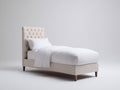 Lit simple rembourré en tissu 210 x 105 x 120 cm - beige - tête de lit capitonnée pour chambre